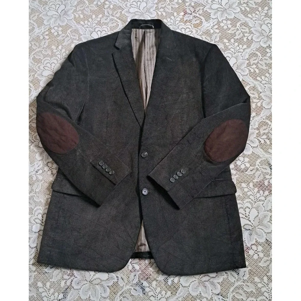 Chaps Mens Size 42R Blazer Dark Brown Corduroy Elbow Patches Sport Coat Preppy‎